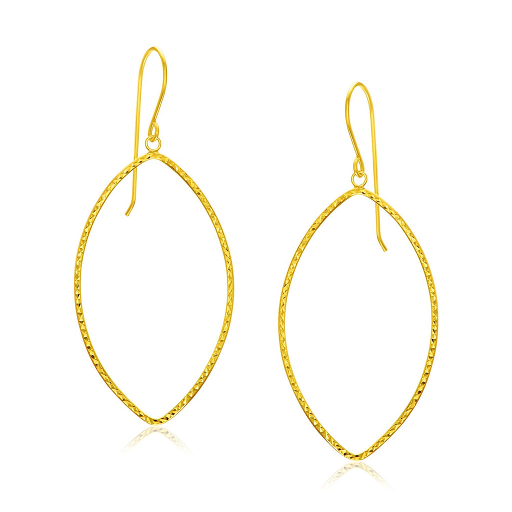 14k Yellow Gold Diamond Cut Texture Marquise Shape Earrings-rx66000