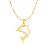 14k Yellow Gold Necklace with Gold and Diamond Open Dolphin Pendant-rx27696-18