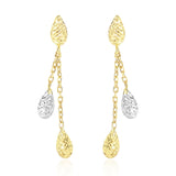 14k Two-Tone Gold Double Row Chain Earrings with Diamond Cut Teardrops-rx48384