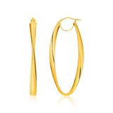 14k Yellow Gold Twist Motif Oval Shape Hoop Earrings-rx49720