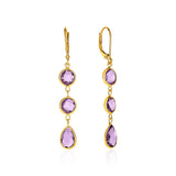 Drop Earrings with Round and Pear-Shaped Amethysts in 14k Yellow Gold-rx59556