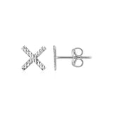 14k White Gold Textured X Post Earrings-rx64467