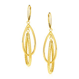 14k Yellow Gold Earrings with Shiny and Textured Teardrop Dangles-rx76473