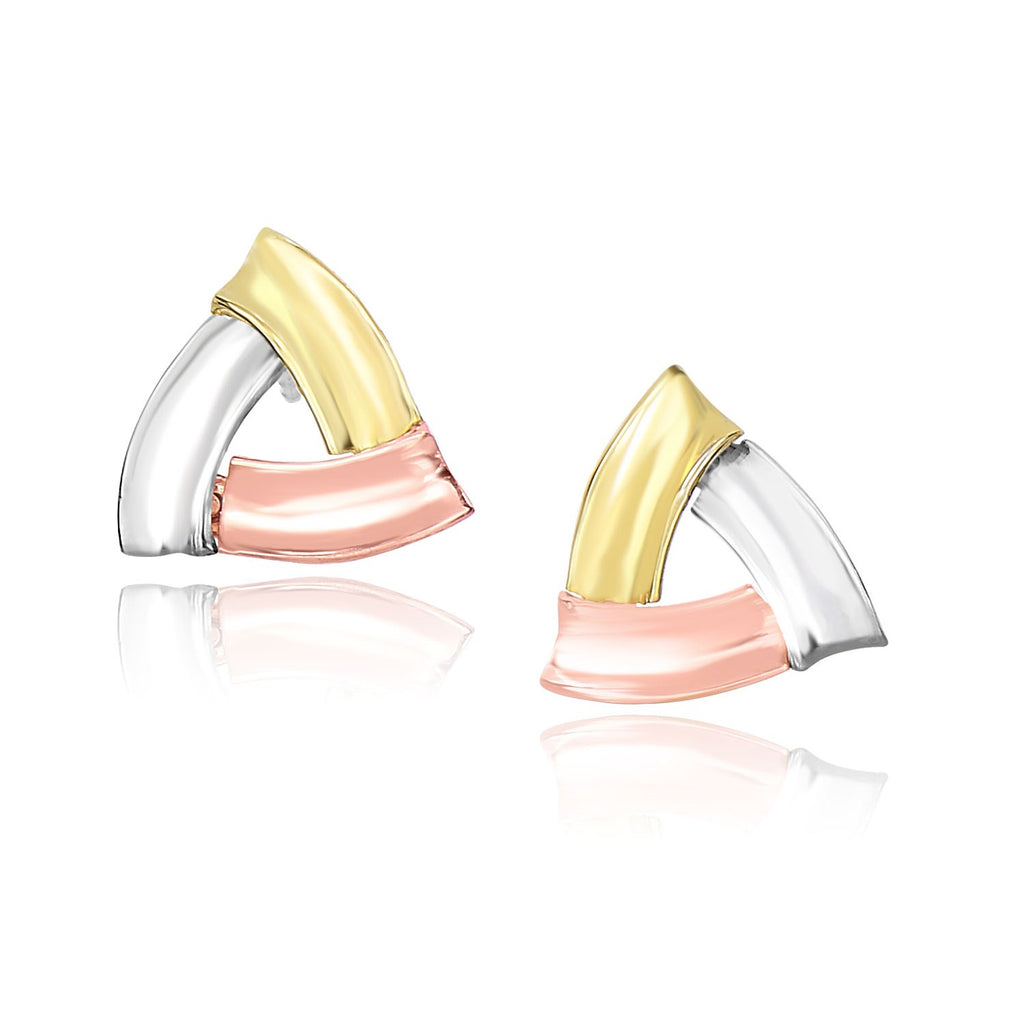 14k Tri-Color Gold Triangular Open Style Post Earrings-rx88409