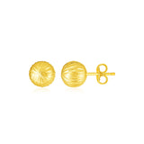 14K Yellow Gold Ball Earrings with Linear Texture-rx48751