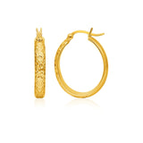 10k Yellow Gold Hammered Oval Hoop Earrings-rx79491