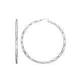 Sterling Silver Large Hoop Earrings with Hammered Texture-rx6724