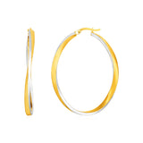 14k Two Tone Gold Twisted Oval Hoop Earrings-rx63596