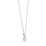 Sterling Silver Necklace with Pear Shaped Pearl and Cubic Zirconias-rx95586-18