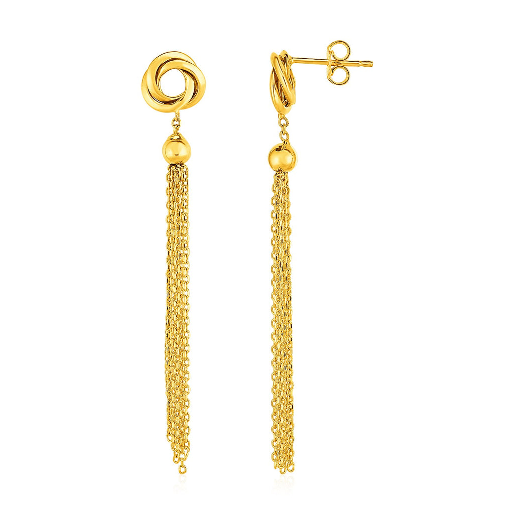 Earrings with Love Knots and Tassels in 14k Yellow Gold-rx82626