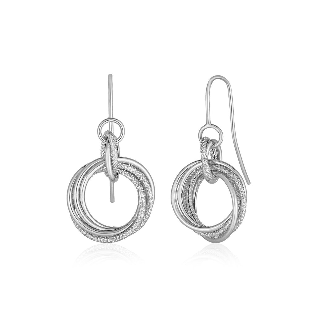 14k White Gold Earrings with Interlocking Circle Dangles-rx76389