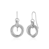 14k White Gold Earrings with Interlocking Circle Dangles-rx76389