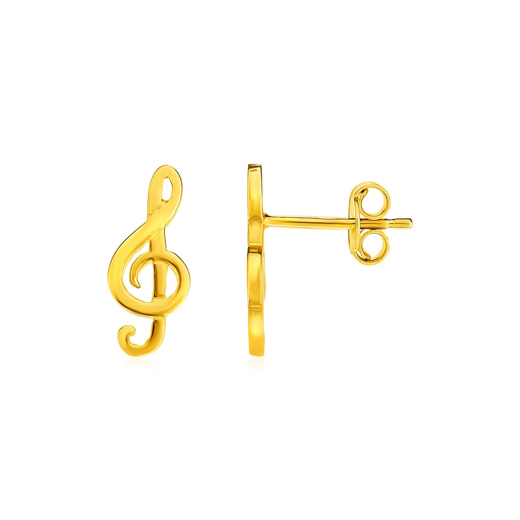 14k Yellow Gold Post Earrings with Treble Clefs-rx77945