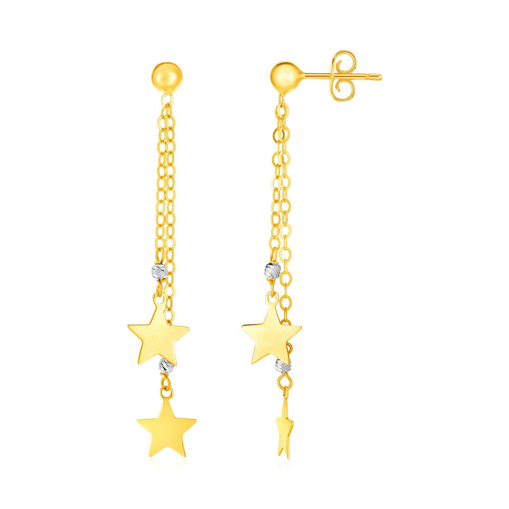 14k Two Tone Gold Drop Earrings with Polished Stars-rx90664