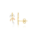 14k Tri-Color Gold Sprig Climber Style Stud Earrings-rx97896