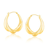 14k Yellow Gold Scallop Motif Graduated Oval Hoop Earrings-rx20582