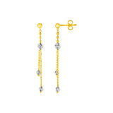 14k Two Tone Drop Earrings with Textured Beads-rx44365