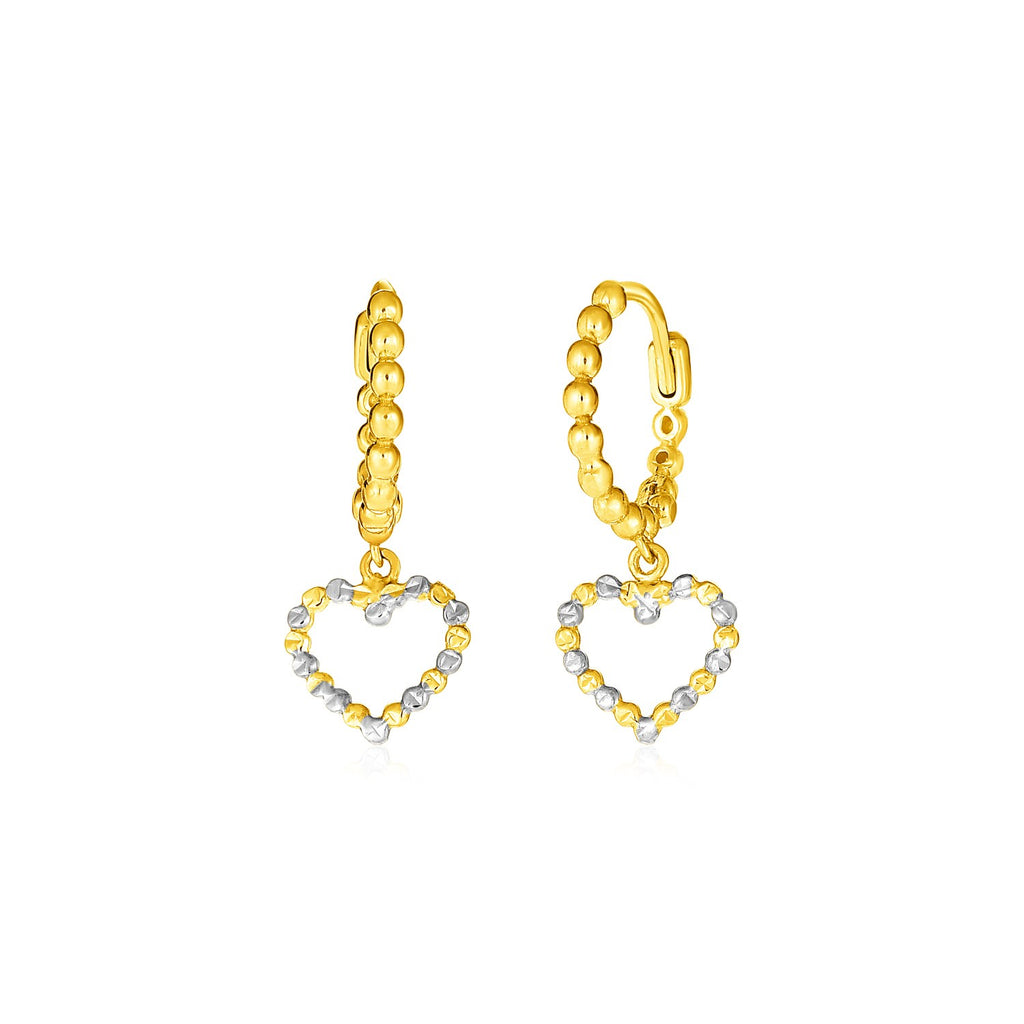 14k Two Tone Gold Beaded Hoop Earrings with Hearts-rx36696
