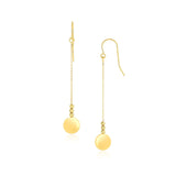 14k Yellow Gold Bead and Shiny Disc Drop Earrings-rx68722