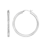 Glitter Textured Tube Hoop Earrings in Sterling Silver-rx73733
