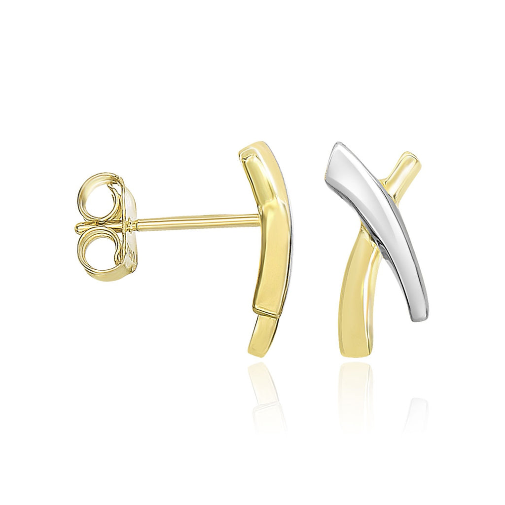 14k Two-Tone Gold Asymmetrical X Style Earrings-rx7130