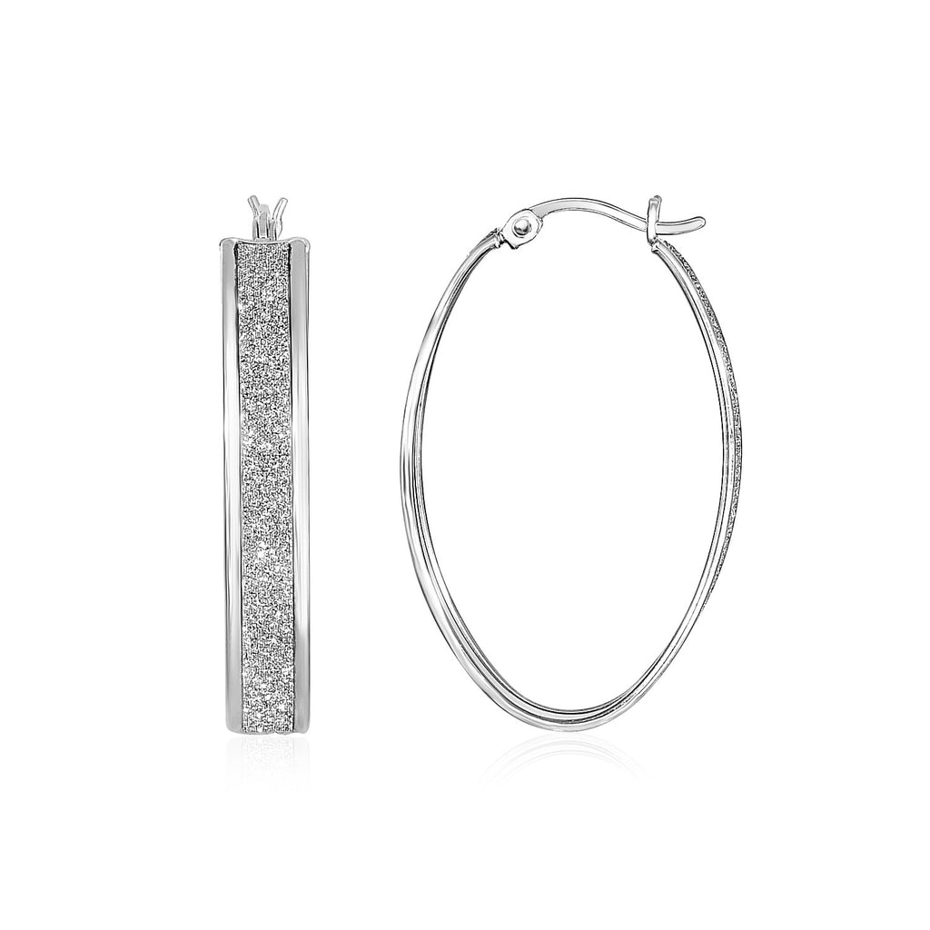 Glitter Textured Oval Hoop Earrings in Sterling Silver-rx53864