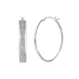 Glitter Textured Oval Hoop Earrings in Sterling Silver-rx53864