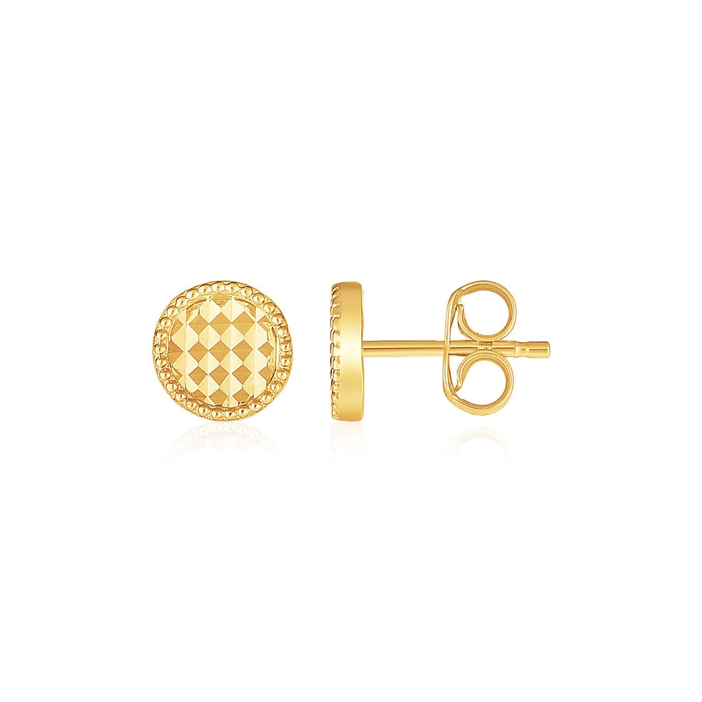 14k Yellow Gold Textured Circle Post Earrings-rx60677