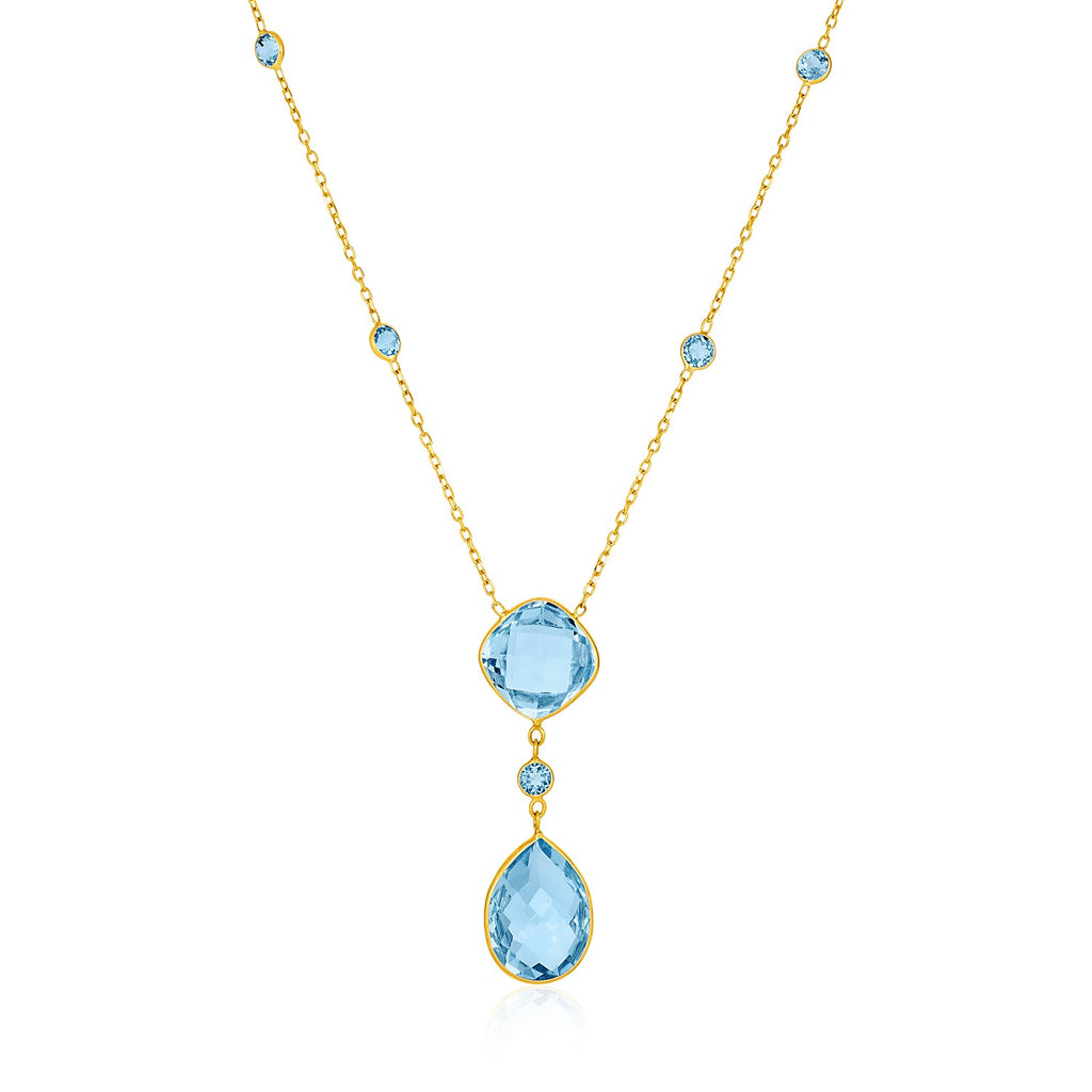 14k Yellow Gold Necklace with Pear-Shaped and Cushion Blue Topaz Briolettesrx77933-18-rx77933-18