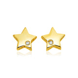 14k Yellow Gold Polished Star Earrings with Diamonds-rx4645