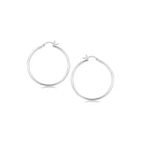 Sterling Silver Rhodium Plated Thin and Polished Hoop Style Earrings (35mm)-rx24464