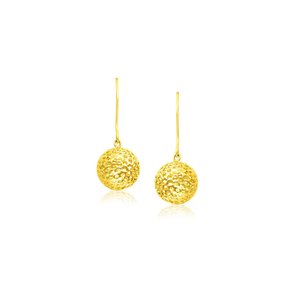 14k Yellow Gold Dangling Round Mesh Earrings-rx27529