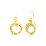 14k Yellow Gold Earrings with Interlocking Circle Dangles-rx41076