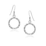 Sterling Silver Textured Open Circle Drop Style Earrings-rx56765