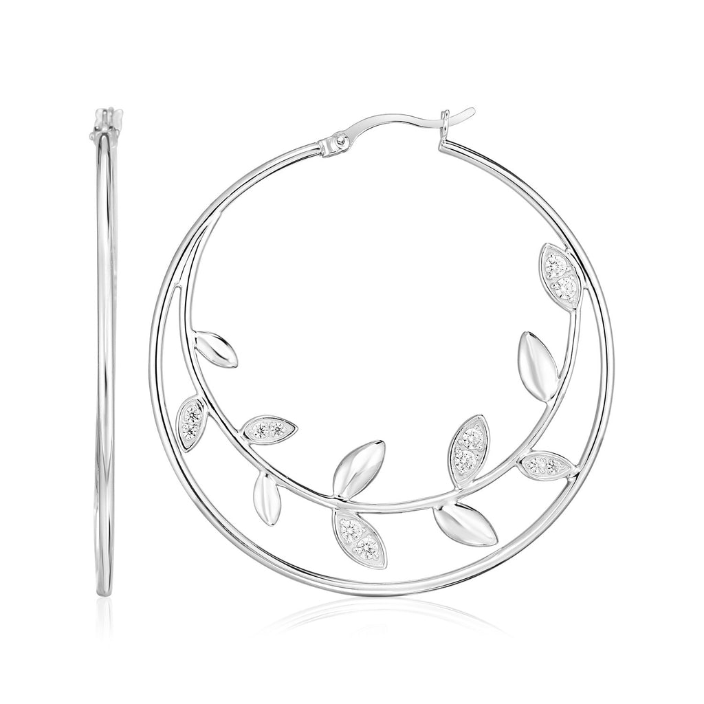 Sterling Silver Hoop Earrings with Textured Vines-rx58000