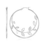 Sterling Silver Hoop Earrings with Textured Vines-rx58000