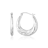 Sterling Silver Polished Puffed Hoop Earrings with Twist Texture-rx64569