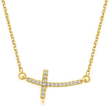 14k Yellow Gold Diamond Accented Curved Cross Necklace (.11cttw)-rx66394-18