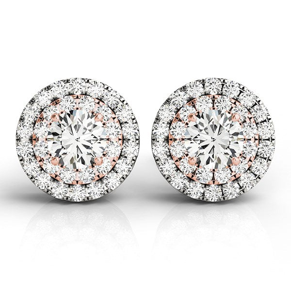 14k White and Rose Gold Round Halo Diamond Earrings (3/4 cttw)-rx97668