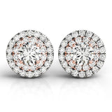 14k White and Rose Gold Round Halo Diamond Earrings (3/4 cttw)-rx97668