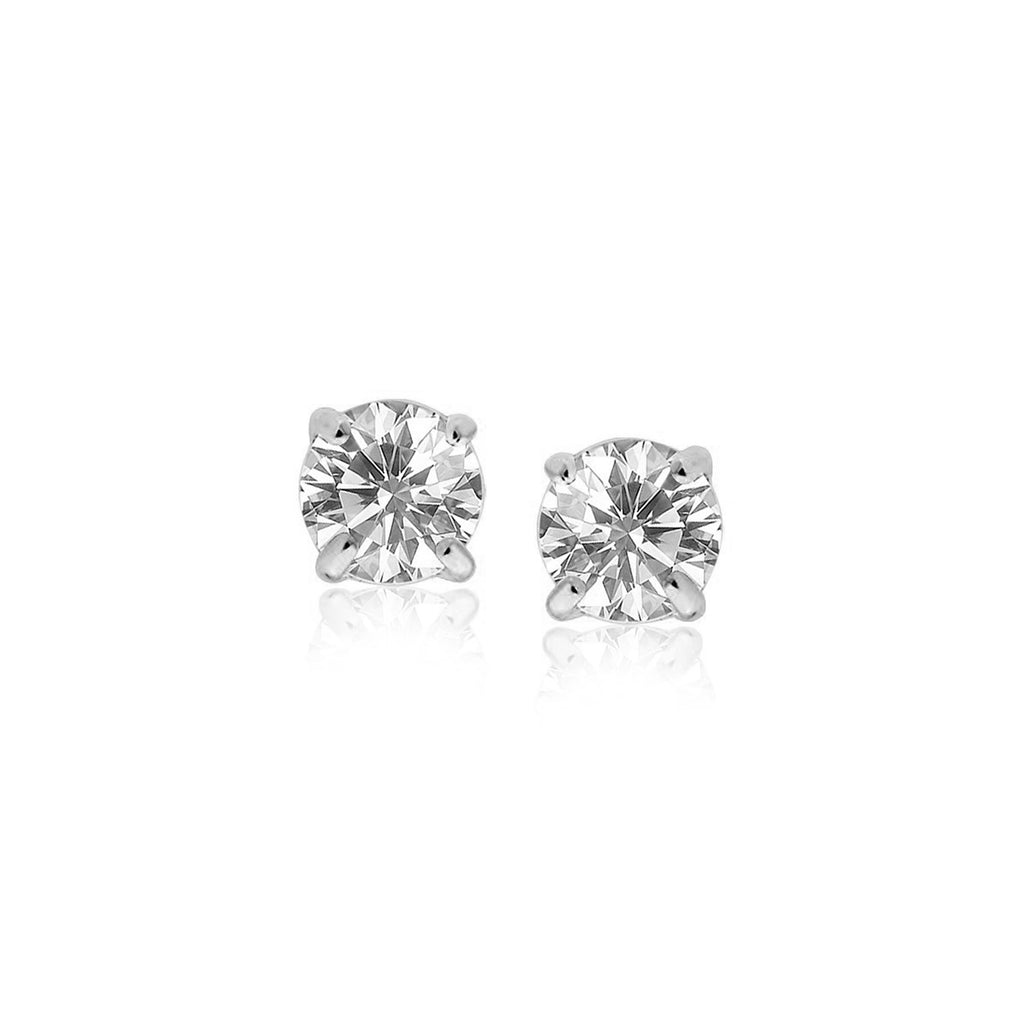14k White Gold Stud Earrings with White Hue Faceted Cubic Zirconia-rx5873