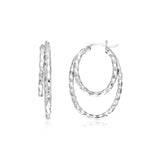 Sterling Silver Double Oval Textured Hoop Earrings-rx63628