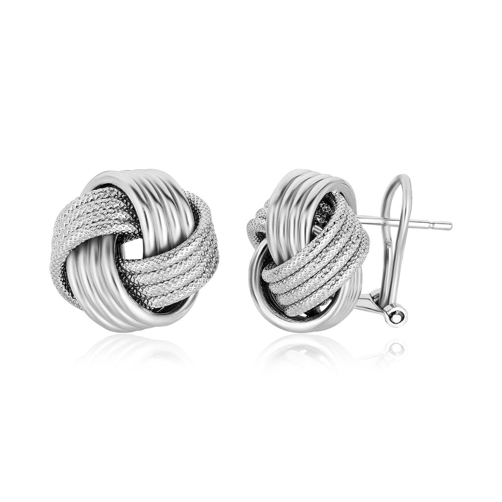 Sterling Silver Groove Textured Love Knot Earrings-rx37738