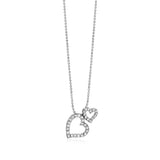 Sterling Silver Necklace with Two Open Hearts and Cubic Zirconias-rx06598-18