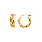 14k Yellow Gold Petite Braided Hoop Earrings-rx28262