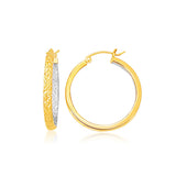 Two-Tone Yellow and White Gold Petite Patterned Hoop Earrings-rx64489