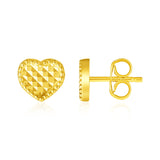 14k Yellow Gold Textured Heart Post Earrings-rx76985