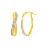 14k Two-Tone Gold Oval Hoop Twist Glittery Earrings-rx80010