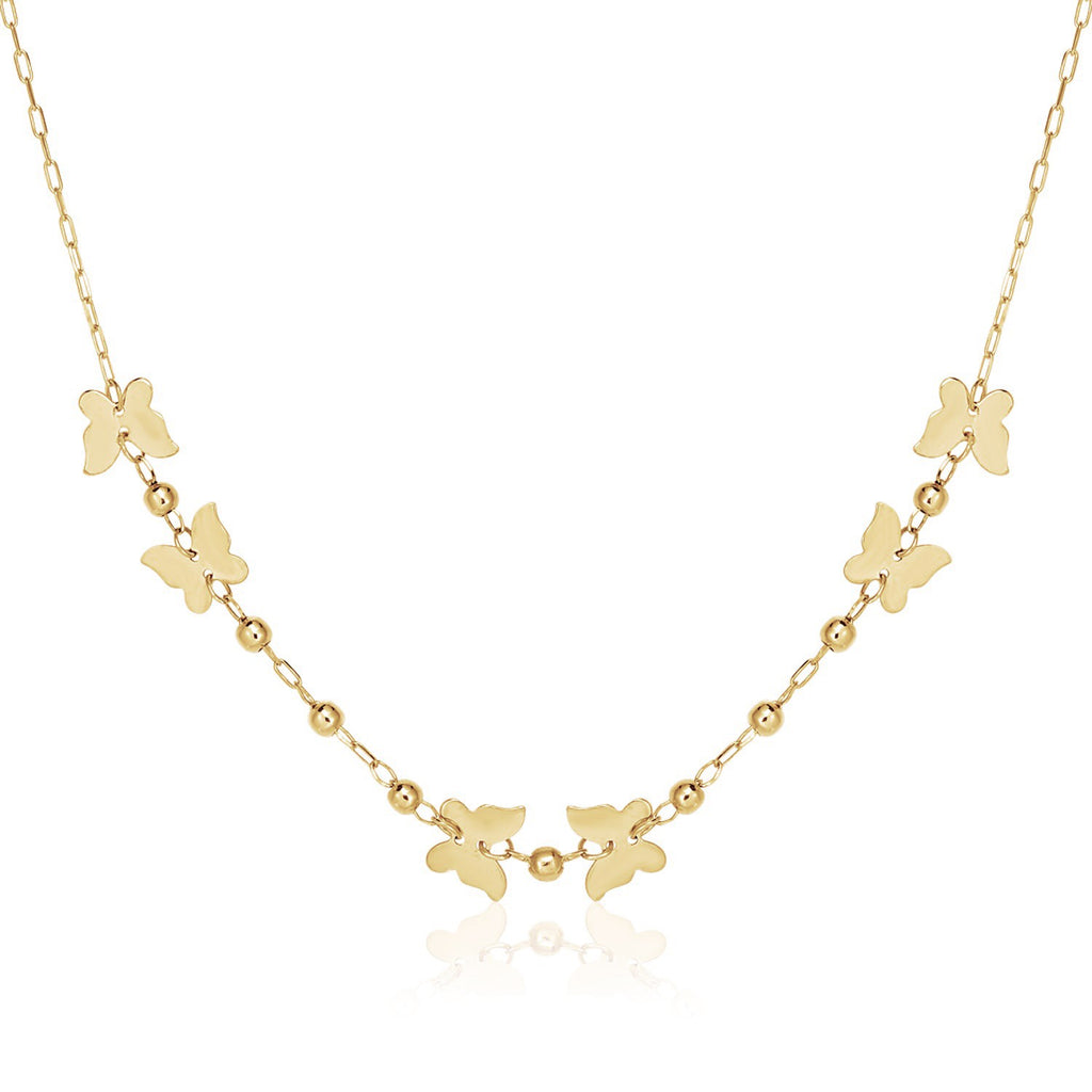 14k Yellow Gold 18 inch Necklace with Polished Butterflies and Beadsrx14940-18-rx14940-18