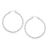 Sterling Silver Rhodium Plated Woven Style Polished Hoop Earrings-rx45499